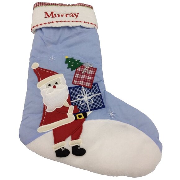 Pottery Barn Kids Murray Santa Gifts Christmas Tree Quilted Holiday Stocking - Picture 1 of 10